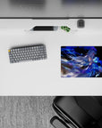 Sapphire blue anime girl mouse pad 14x10 inches, smoky shadows and dreamy neon glow for a cool desk vibe.