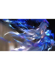 Anime girl desk pad 40x20 inches with icy magic art, flowing hair, neon ribbon splashes, clean surface.