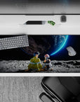 36x16 inches anime mouse pad in cool grays and neon blue, calm starry space vibe for gaming.