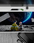40x20 inches anime desk pad in cool gray and neon blue, calm deep-space vibe with starry shadows.