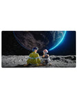 32x16 inches anime mouse pad with two pilots on a cratered moon facing a neon-rim planet.