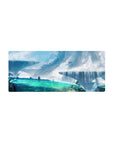 28x12 inches anime mouse pad with turquoise sky pools, cliff waterfalls, and dreamy tree roots overhead.
