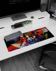 Bold 32x12 mouse pad featuring hand-painted reds and deep shadows, for powerful, battle-ready visuals and epic storytelling