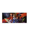 Heroic struggle 28x12 mouse pad with dramatic reds, deep shadows, and striking hand-painted effect for intense anime energy