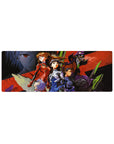 Heroic struggle 32x12 mouse pad showcasing bold reds, deep shadows, and hand-painted visuals for epic determination and energy
