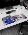 32x12 inches mouse pad showing sharp-eyed chestnut-haired anime officer girl aiming across the frame.