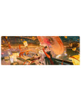 32x12 inches anime girl mouse pad with pink-haired beauty by a lantern-lit river and umbrella.