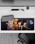 32x12 inches desk mat with icy silver, blonde, and dark hair anime girls; warm, playful cozy vibe.