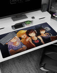 40x20 inches anime girl desk pad showing a four-girl friend group hanging out by your keyboard, playful outfits.