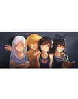 36x16 inches anime girl desk pad with four cute girls, heart wink detail, smooth mouse tracking.