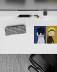Deep navy and warm gold 14x10 inches anime mouse pad with calm tense vibe and clean minimal art.