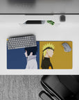 Calm, tense navy-and-gold anime mouse pad 28x12 inches with clean minimal rivalry vibe.