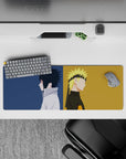 Navy and gold split-panel anime mouse pad 32x12 inches, calm tense mood with clean minimal art.