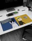 Naruto and Sasuke back-to-back on anime desk pad 36x16 inches, bold silhouettes in split panels.