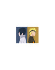 Minimal Naruto Shippuden anime mouse pad 14x10 inches with split-panel silhouettes of two rivals.