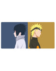 Minimal Naruto Shippuden anime mouse pad 32x16 inches with clean split-panel silhouettes on desk.