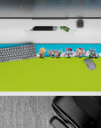 Cute pastel anime desk pad 36x16 inches, bright green grass and crisp blue sky for a happy mood.