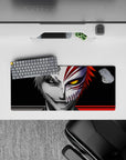28x12 inches mouse pad with Ichigo’s half Shinigami, half Hollow form, capturing the contrast between calm grayscale and chaotic golden eyes.