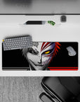 32x12 inches mouse pad with Ichigo’s duality—half Shinigami, half Hollow, showcasing a contrast between calm grayscale and chaos.