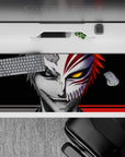 36x16 inches mouse pad with Ichigo’s Shinigami and Hollow forms, showcasing grayscale and golden-eyed chaos for an unforgettable look.