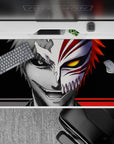 40x20 inches mouse pad showcasing Ichigo as half Shinigami, half Hollow, with a sharp contrast of grayscale and golden-eyed intensity.