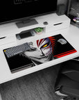 Modern 32x16 inches mouse pad featuring Ichigo’s Shinigami and Hollow forms, with a striking contrast of grayscale and golden-eyed chaos.