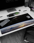 Earth from space scene desk pad 40x20 inches showing glowing blue planet curve beneath a star field.