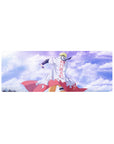 Naruto Shippuden desk mouse pad 32x12 inches with Hokage cloak, red flames, and kanji back print.