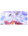 Naruto Shippuden anime mouse pad 32x16 inches, Hokage cloak Naruto with kanji and red flame trim.