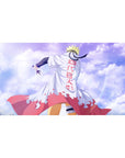 Naruto Shippuden 40x20 inches anime desk pad with Hokage cloak, red flames, bold kanji, sky backdrop.