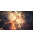 Nebula galaxy desk pad 40x20 inches with swirling clouds and scattered starbursts for gaming and work.