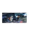 Anime mouse pad 28x12 inches with gritty linework, scratched textures, and fast action streaks.