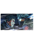 32x16 inches anime mouse pad with gritty linework, scratched textures, and fast white streaks.