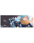 32x12 inches anime mouse pad with aqua-haired girl, crimson eyes, tan scarf, and inky blue backdrop.