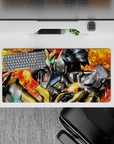 32x16 inches anime mouse pad in ember red and orange explosion tones with gritty, heroic sci-fi vibe.