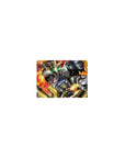 Classic anime mouse pad 14x10 inches featuring a battle-worn mecha with gold trim and neon green eyes.