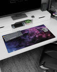 Night drive through space scene mouse pad 32x16 inches with soft clouds and sharp star points.