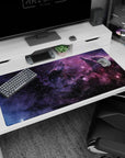 Quiet night-drive-through-space scene desk pad with soft clouds and sharp stars, 40x20 inches.