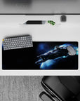 Midnight black and smoky blue mouse pad 32x12 inches with cool, crisp deep-space vibe.