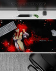 Rias Gremory from High School DxD on 40x20 inch desk pad, surrounded by red flames, with chess metaphors for fans.