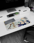 28x12 inches mouse pad showing blue-haired anime girl in a white dress napping among daisies under a pale sky.