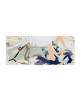 28x12 inches anime girl mouse pad with daisies, pale sky backdrop, and gold confetti dots.