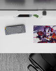 Lavender sky anime mouse pad 14x10 inches in rich reds and gold trim, cute fierce vibe with petals.