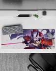 32x12 inches lavender sky anime mouse pad with rich red and gold armor, cute fierce gaming vibe.
