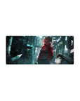28x12 inches anime girl mouse pad with neon city alley artwork, edge-to-edge cinematic cyber design.