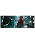 Anime girl mouse pad 32x12 inches with neon city alley artwork, full-desk gaming extended mat.