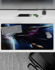 Midnight-blue and violet cosmic mouse pad 32x16 inches with neon purple accents and moody starlight.