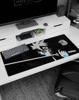 36x16 inches Boruto Uzumaki desk pad, calm stubborn stare, katana set, Karma marks popping.