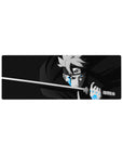 32x12 inches anime mouse pad with Boruto-inspired katana pose, sharp linework, and stealth cloak swirl.