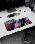 Slanted space-shutter panels slicing starry sky on mouse pad, 28x12 inches.